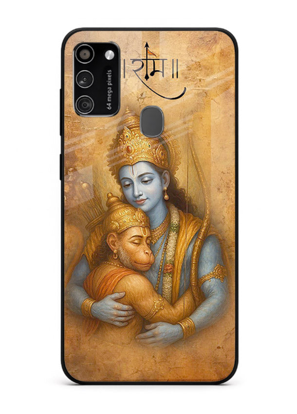 Ram holding baby Hanuman artwork Samsung M30s glass back cover