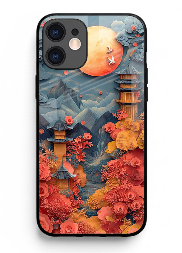 Red Blossom Moon moonlit blossom landscape artwork iphone 12 mini glass back cover