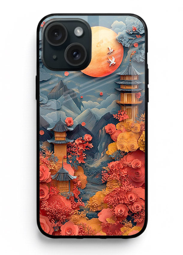 Red Blossom Moon moonlit blossom landscape artwork iphone 13 glass back cover