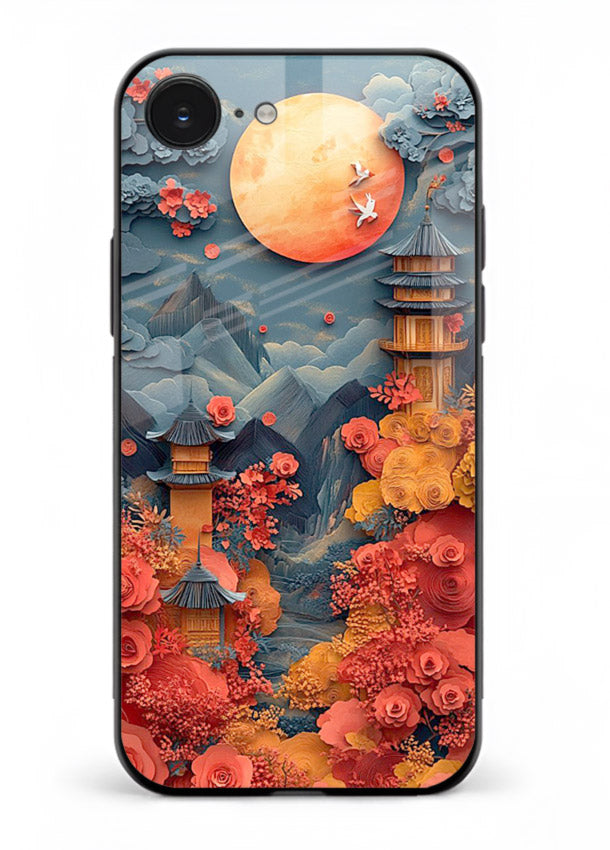 Red Blossom Moon moonlit blossom landscape artwork iphone 16e glass back cover