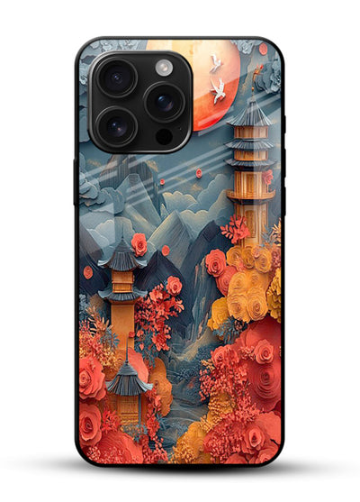 Red Blossom Moon moonlit blossom landscape artwork glossy vibrant premium glass back cover - Angle Front