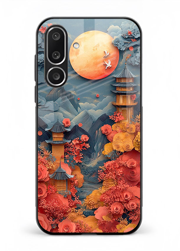 Red Blossom Moon moonlit blossom landscape artwork Samsung F56 5G glass back cover