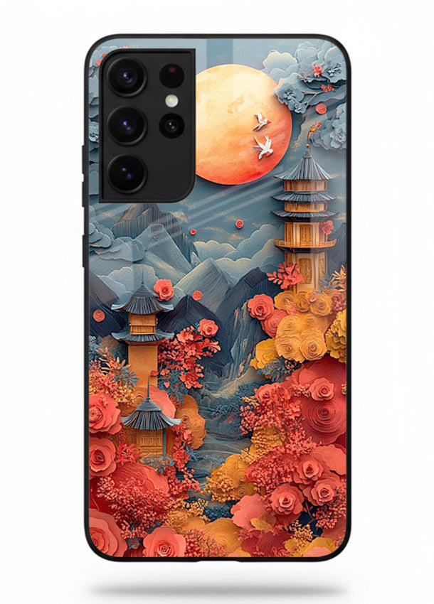Red Blossom Moon moonlit blossom landscape artwork Samsung S21 Ultra glass back cover