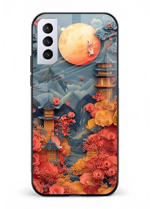 Red Blossom Moon moonlit blossom landscape artwork Samsung S21 FE glass back cover