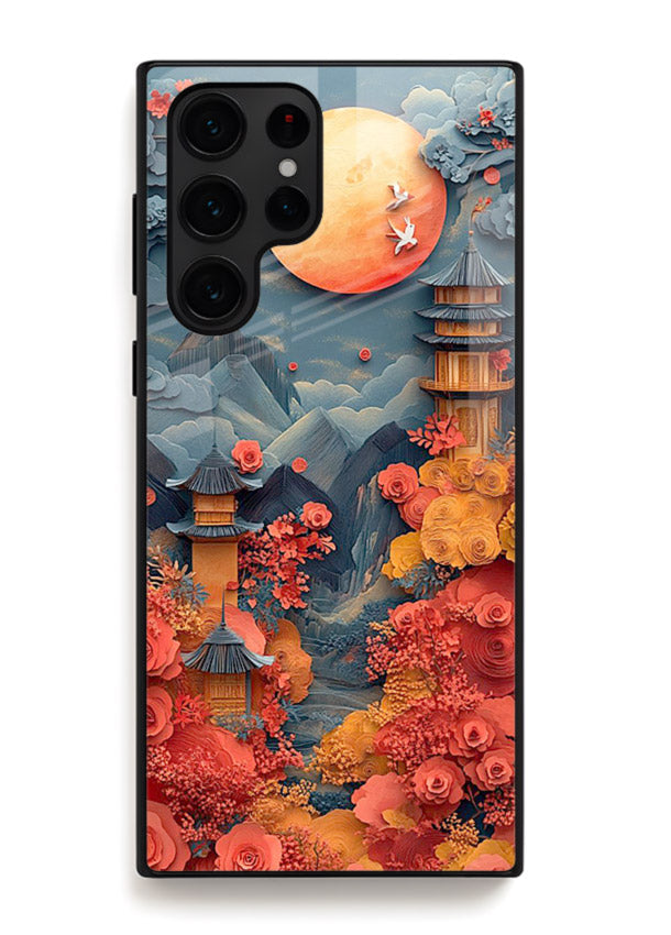 Red Blossom Moon moonlit blossom landscape artwork Samsung S25 Ultra glass back cover
