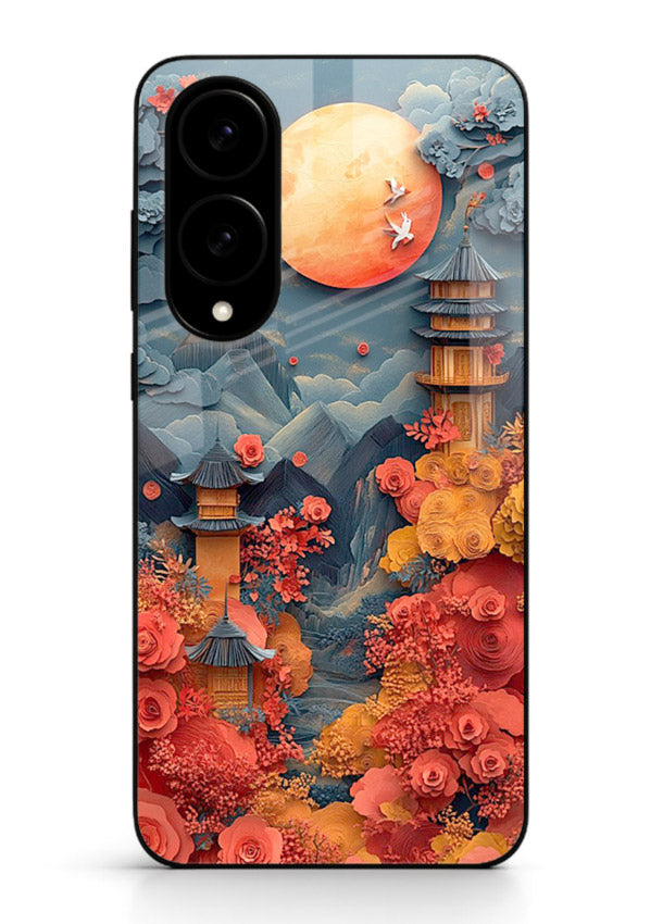 Red Blossom Moon moonlit blossom landscape artwork Samsung S25 Edge glass back cover