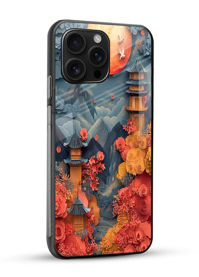 Red Blossom Moon moonlit blossom landscape artwork glossy vibrant premium glass back cover - Angle Side