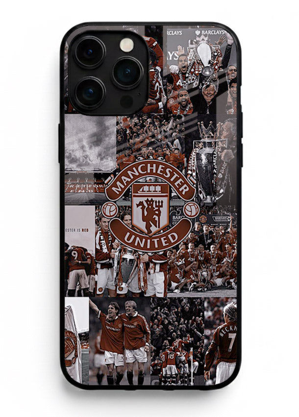 Football collage artwork printed on glossy tempered glass iPhone 15 Pro Max back cover