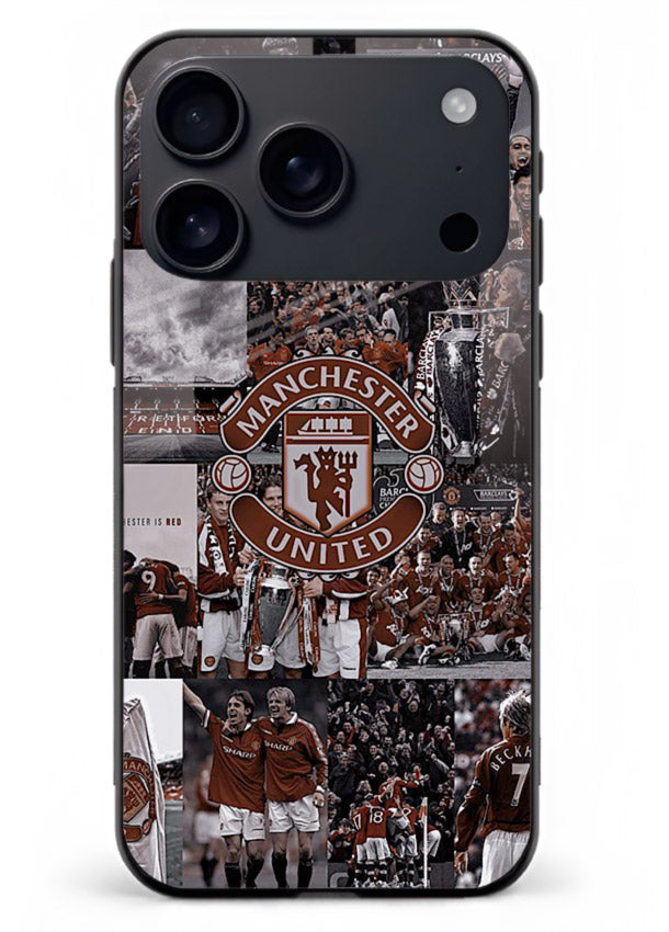 Football collage artwork printed on glossy tempered glass iPhone 18 Pro Max back cover