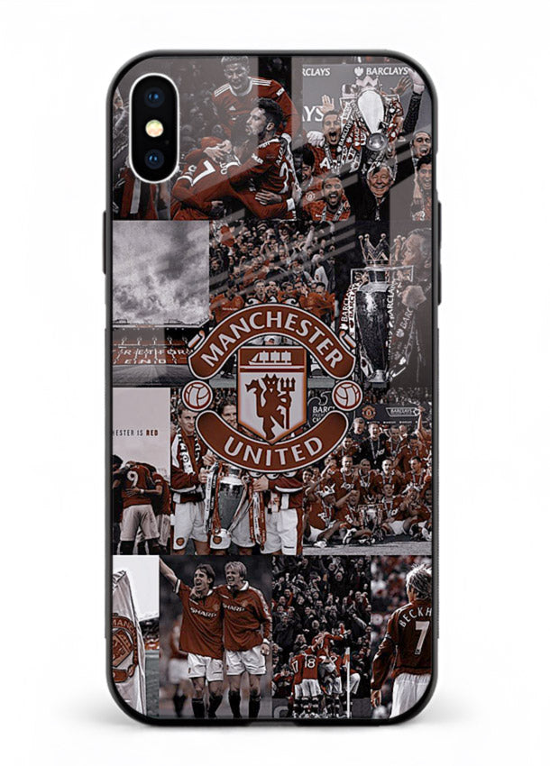 Football collage artwork printed on glossy tempered glass iPhone XS Max back cover