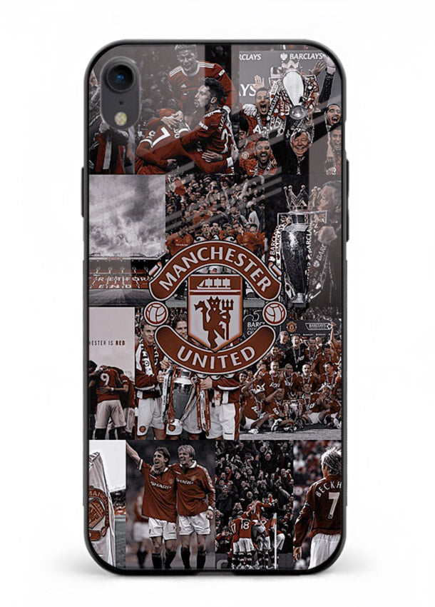 Football collage artwork printed on glossy tempered glass iPhone XR back cover