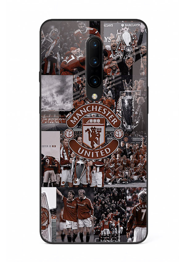 Football collage artwork printed on glossy tempered glass OnePlus 7T Pro back cover