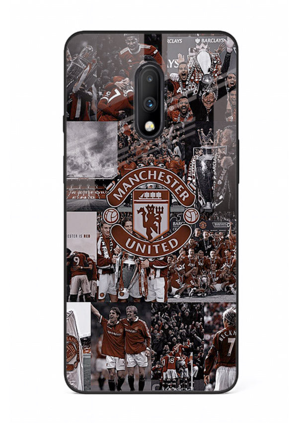 Football collage artwork printed on glossy tempered glass OnePlus 7 back cover