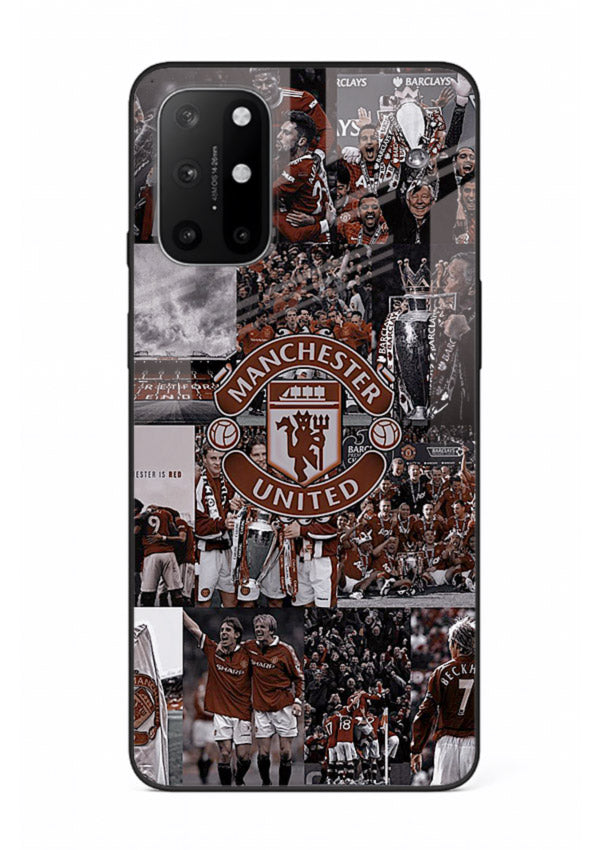 Football collage artwork printed on glossy tempered glass OnePlus 8T back cover