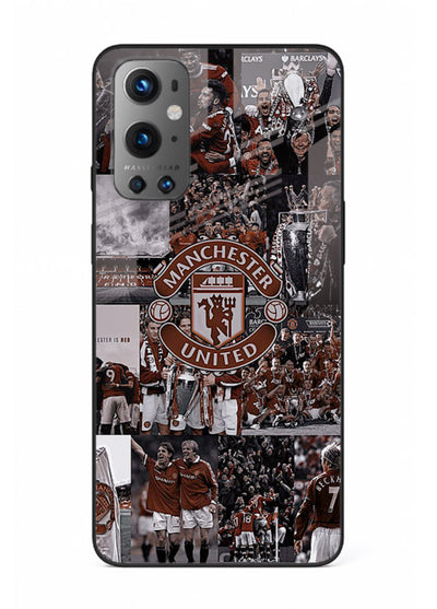Football collage artwork printed on glossy tempered glass OnePlus 9 back cover