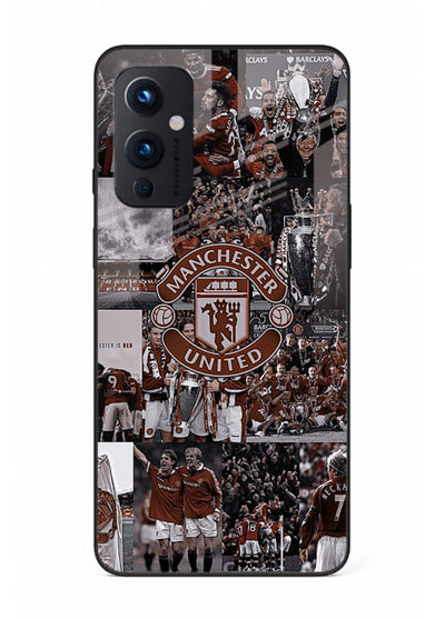 Football collage artwork printed on glossy tempered glass OnePlus 9 Pro back cover
