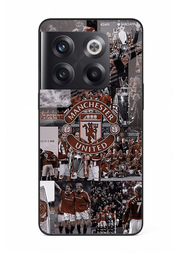 Football collage artwork printed on glossy tempered glass OnePlus 10T back cover