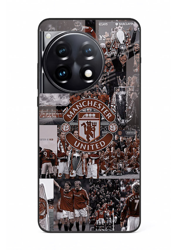 Football collage artwork printed on glossy tempered glass OnePlus 12R back cover