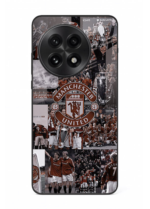 Football collage artwork printed on glossy tempered glass OnePlus 13 back cover