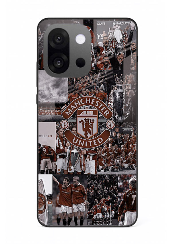 Football collage artwork printed on glossy tempered glass OnePlus 13s back cover