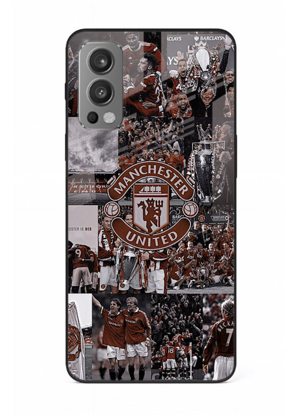 Football collage artwork printed on glossy tempered glass OnePlus Nord 2 back cover