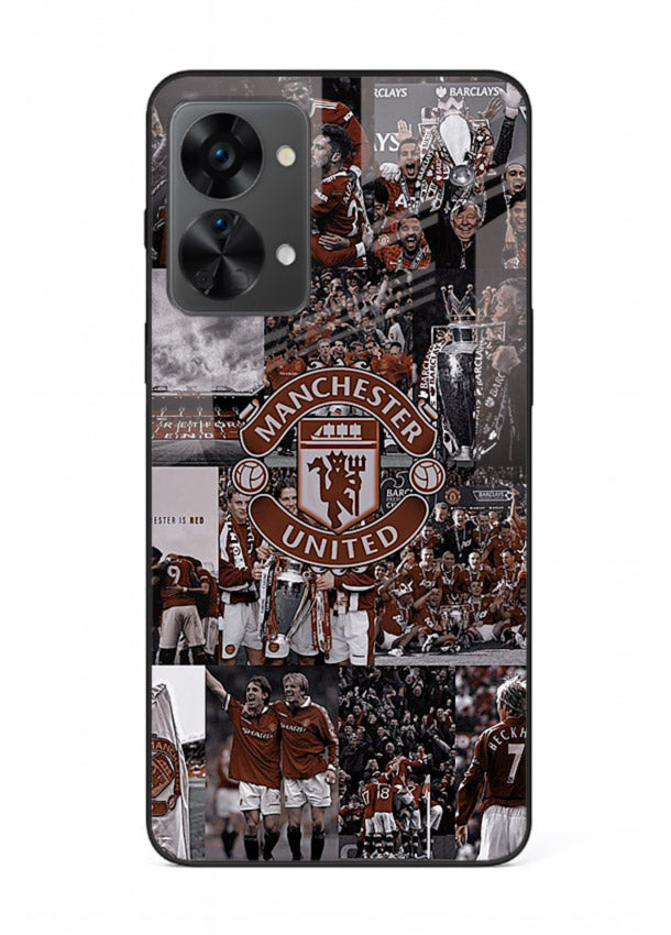 Football collage artwork printed on glossy tempered glass OnePlus Nord 2T back cover