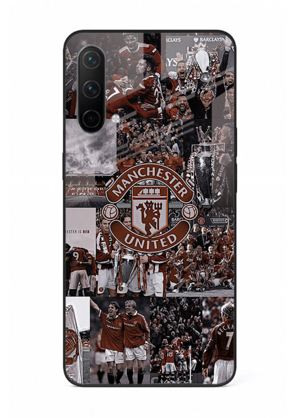 Football collage artwork printed on glossy tempered glass OnePlus Nord CE 5G back cover