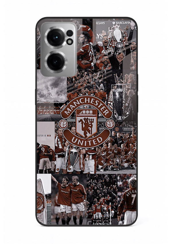 Football collage artwork printed on glossy tempered glass OnePlus Nord CE2 5G back cover