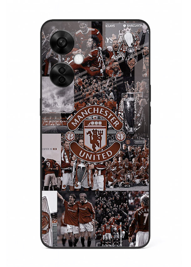 Football collage artwork printed on glossy tempered glass OnePlus Nord CE3 Lite back cover