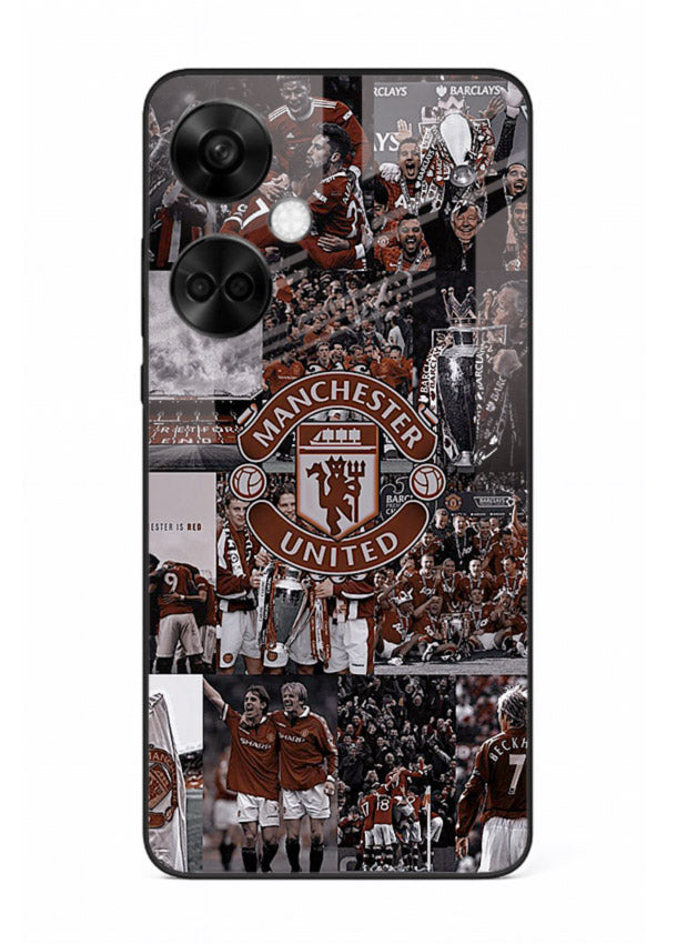Football collage artwork printed on glossy tempered glass OnePlus Nord CE3 back cover