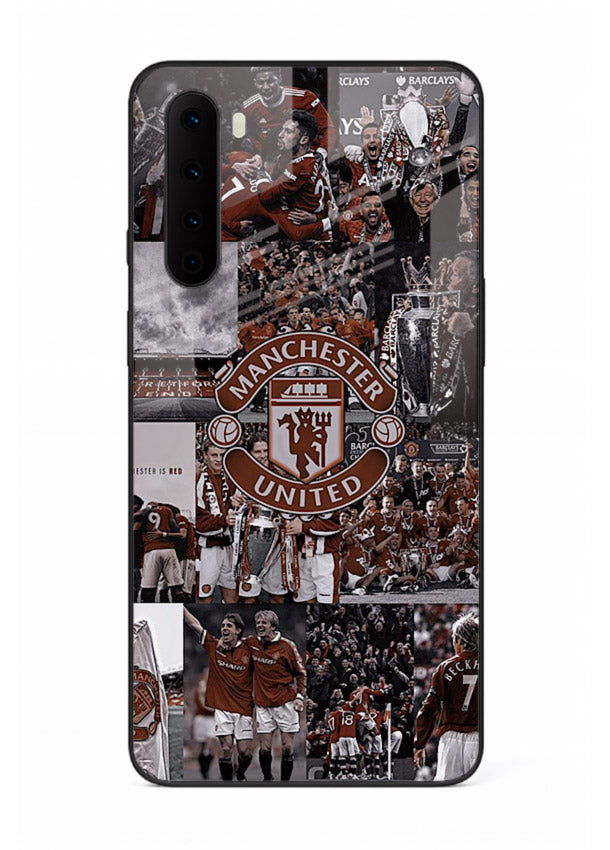 Football collage artwork printed on glossy tempered glass OnePlus Nord back cover