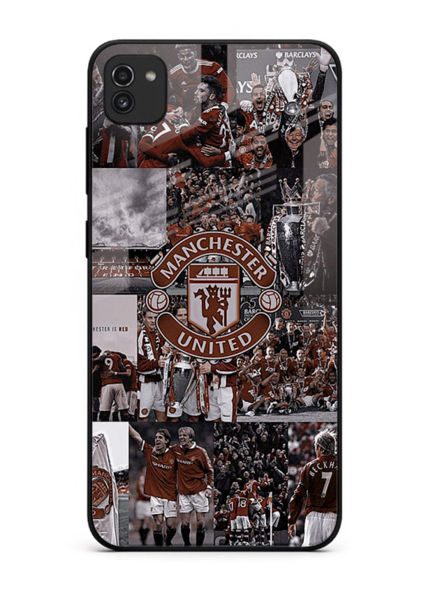 Football collage artwork printed on glossy tempered glass Samsung A03 back cover