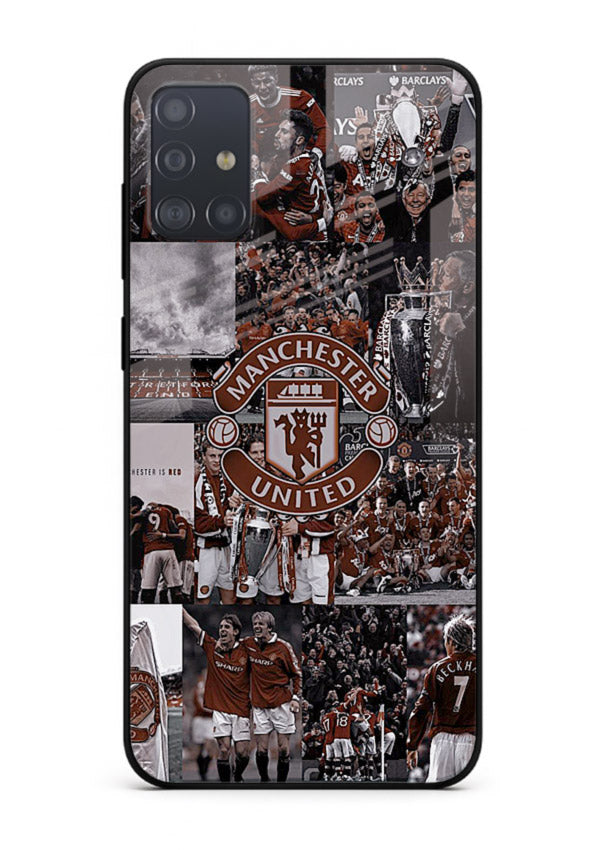 Football collage artwork printed on glossy tempered glass Samsung A51 back cover