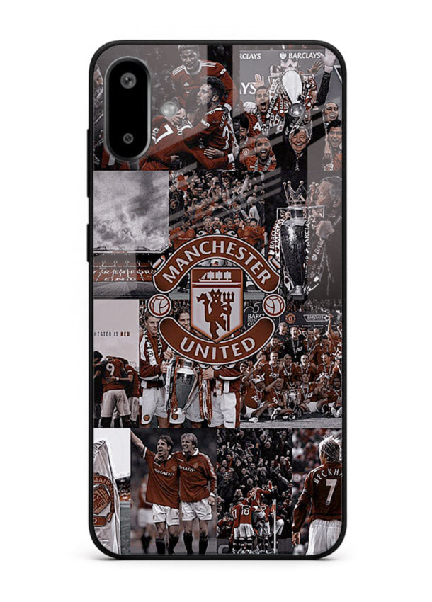 Football collage artwork printed on glossy tempered glass Samsung F06 5G back cover