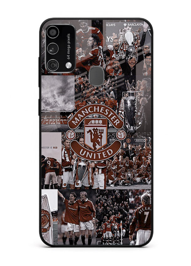 Football collage artwork printed on glossy tempered glass Samsung F41 back cover