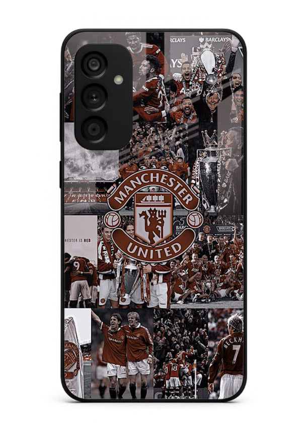 Football collage artwork printed on glossy tempered glass Samsung F54 5G back cover