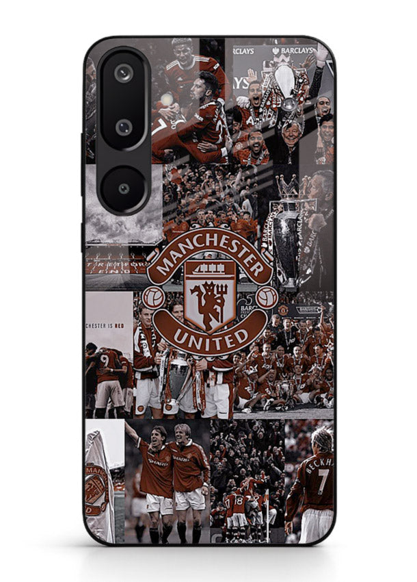 Football collage artwork printed on glossy tempered glass Samsung M16 5G back cover