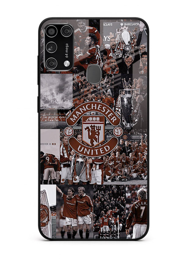 Football collage artwork printed on glossy tempered glass Samsung M31 Prime back cover