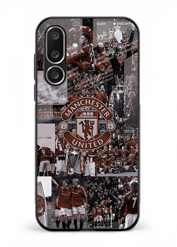 Football collage artwork printed on glossy tempered glass Samsung M56 5G back cover