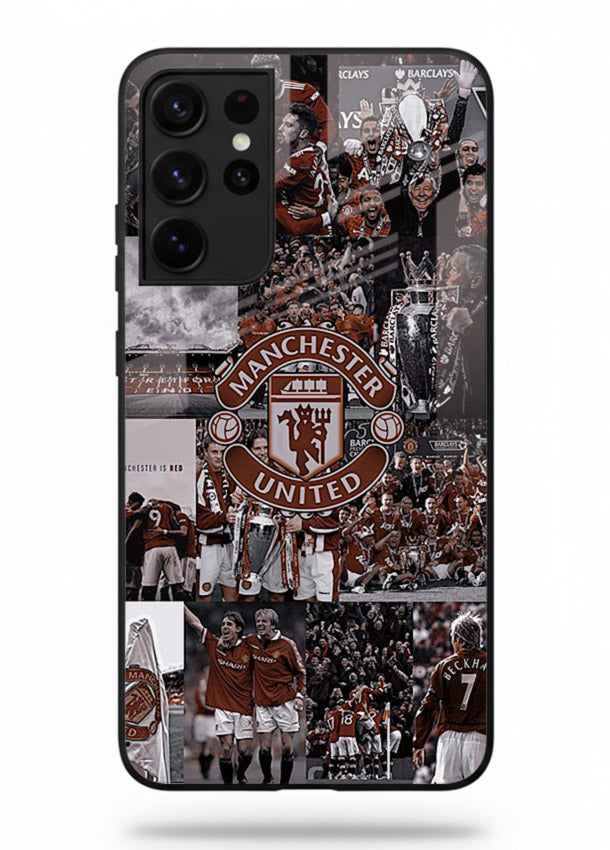Football collage artwork printed on glossy tempered glass Samsung S21 Ultra back cover
