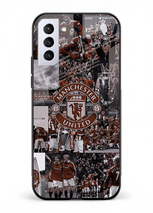 Football collage artwork printed on glossy tempered glass Samsung S21 FE back cover