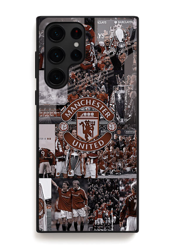 Football collage artwork printed on glossy tempered glass Samsung S22 Ultra back cover