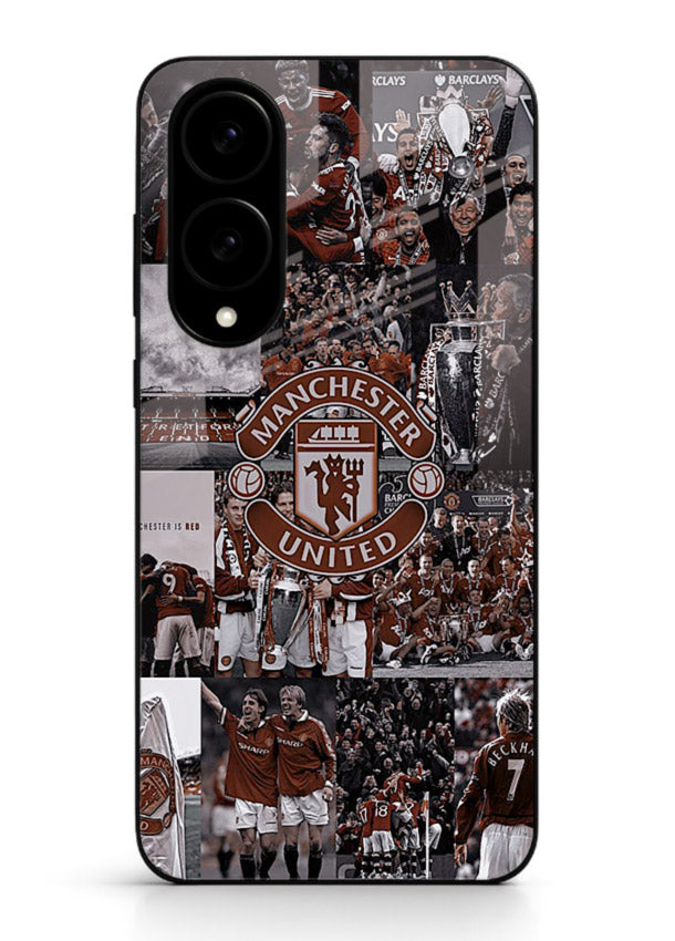 Football collage artwork printed on glossy tempered glass Samsung S25 Edge back cover