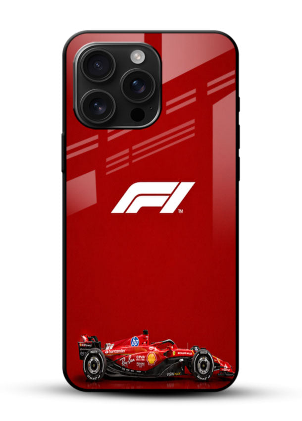 Red F1 Minimal glass back cover with F1 logo and race car design - 1