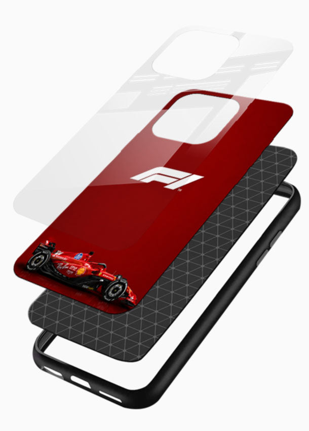 Red F1 Minimal glass back cover with F1 logo and race car design - 3