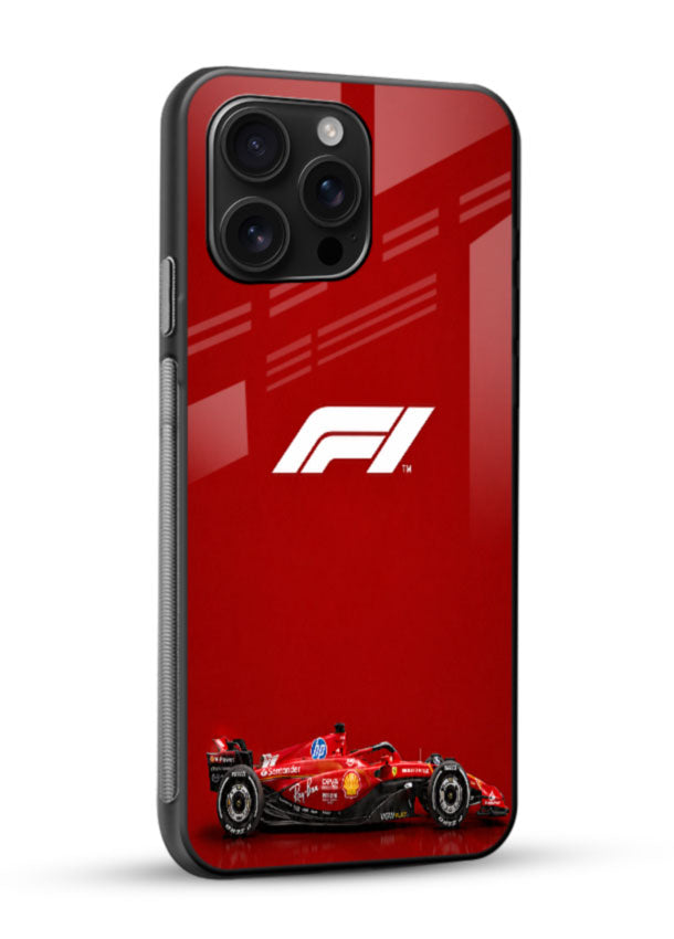 Red F1 Minimal glass back cover with F1 logo and race car design - 2
