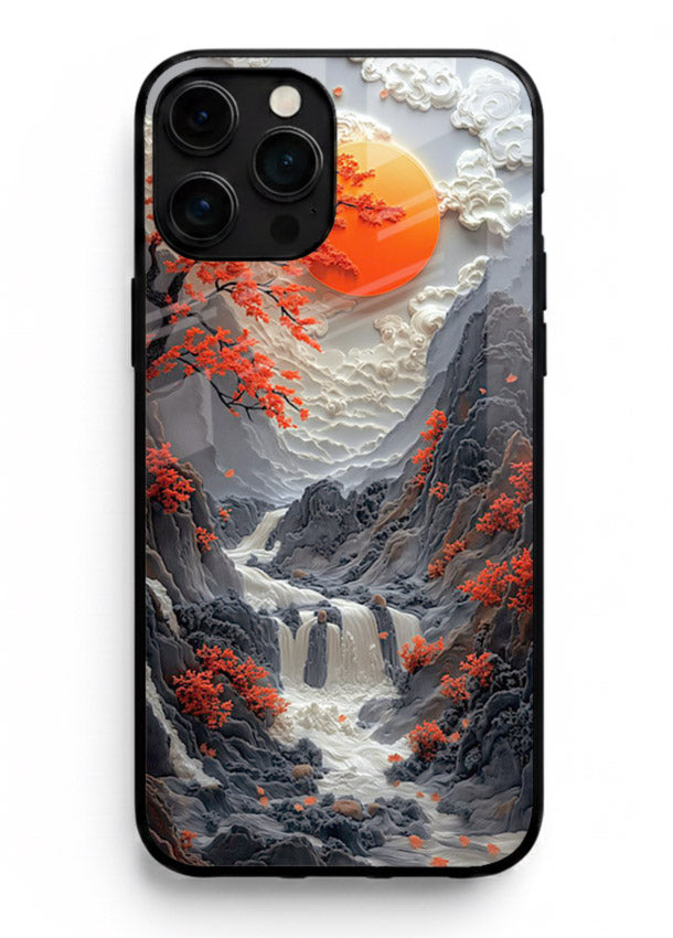 Red Forest Waterfall dramatic red forest waterfall artwork iphone 11 pro max glass back cover