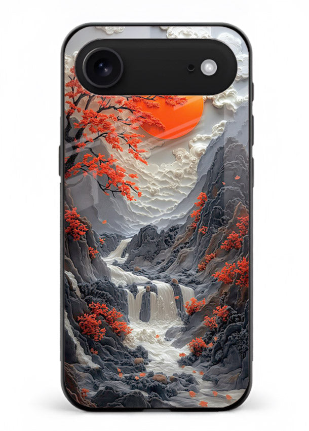 Red Forest Waterfall dramatic red forest waterfall artwork iphone 18 air glass back cover