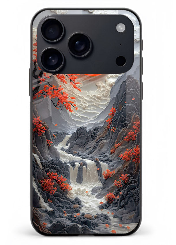 Red Forest Waterfall dramatic red forest waterfall artwork iphone 18 pro max glass back cover