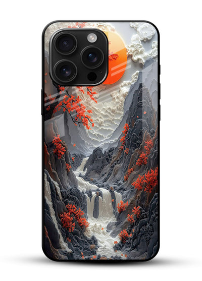 Red Forest Waterfall dramatic red forest waterfall artwork glossy vibrant premium glass back cover - Angle Front